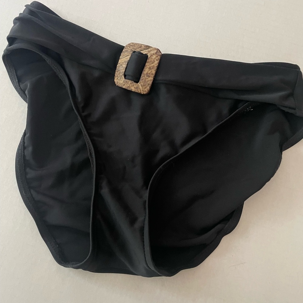 Sunsets Separates Black Bikini Bottom With Wood Emblem Belt Design Size Medium